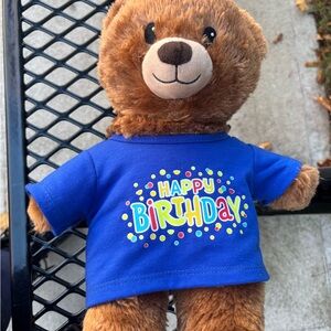 Build-A-Bear Brown Teddy with Blue Happy Birthday Shirt